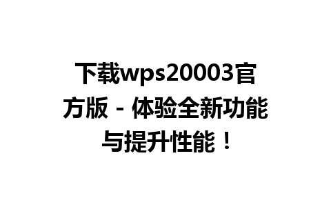 下载wps20003官方版 - 体验全新功能与提升性能！