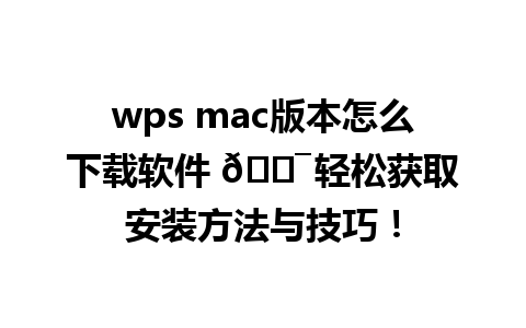 wps mac版本怎么下载软件 🎯 轻松获取安装方法与技巧！