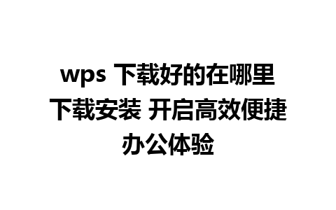 wps 下载好的在哪里下载安装 开启高效便捷办公体验