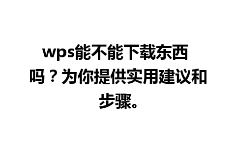 wps能不能下载东西 吗？为你提供实用建议和步骤。