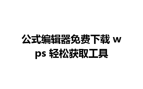 公式编辑器免费下载 wps 轻松获取工具