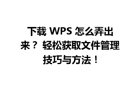 下载 WPS 怎么弄出来？ 轻松获取文件管理技巧与方法！