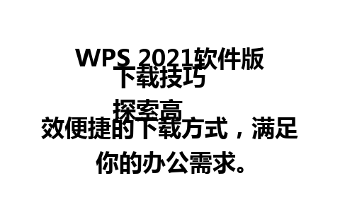 WPS 2021软件版下载技巧   
探索高效便捷的下载方式，满足你的办公需求。