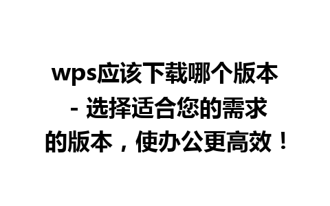 wps应该下载哪个版本 - 选择适合您的需求的版本，使办公更高效！