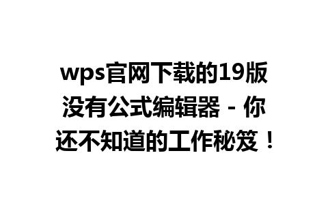 wps官网下载的19版没有公式编辑器 - 你还不知道的工作秘笈！