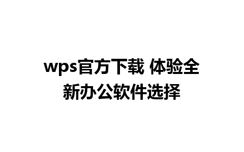 wps官方下载 体验全新办公软件选择