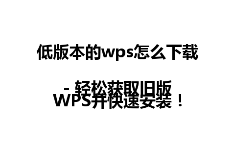 低版本的wps怎么下载  
- 轻松获取旧版WPS并快速安装！