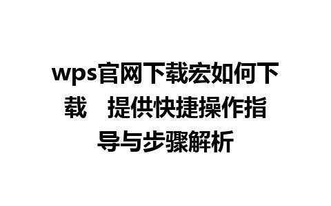 wps官网下载宏如何下载   提供快捷操作指导与步骤解析