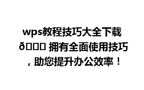  wps教程技巧大全下载 🌟 拥有全面使用技巧，助您提升办公效率！