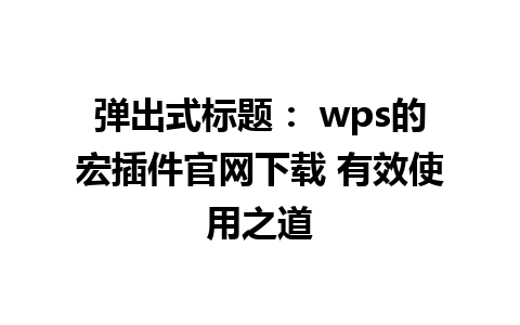 弹出式标题： wps的宏插件官网下载 有效使用之道