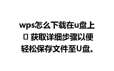 wps怎么下载在u盘上 ☞ 获取详细步骤以便轻松保存文件至U盘。