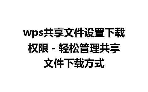 wps共享文件设置下载权限 - 轻松管理共享文件下载方式