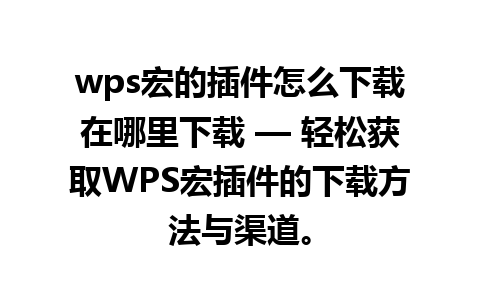 wps宏的插件怎么下载在哪里下载 — 轻松获取WPS宏插件的下载方法与渠道。