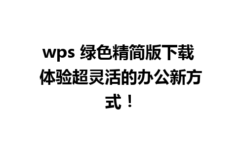 wps 绿色精简版下载 体验超灵活的办公新方式！