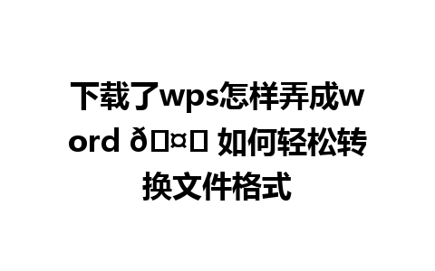 下载了wps怎样弄成word 🤔 如何轻松转换文件格式 