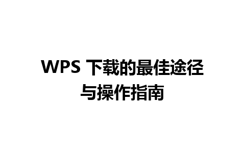 WPS 下载的最佳途径与操作指南