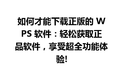 如何才能下载正版的 WPS 软件：轻松获取正品软件，享受超全功能体验!