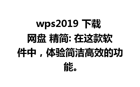 wps2019 下载 网盘 精简: 在这款软件中，体验简洁高效的功能。