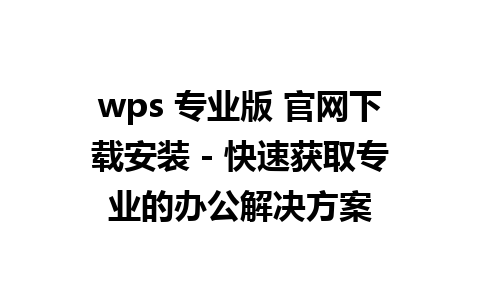 wps 专业版 官网下载安装 - 快速获取专业的办公解决方案