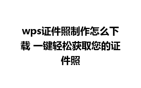 wps证件照制作怎么下载 一键轻松获取您的证件照