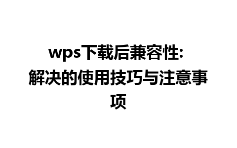 wps下载后兼容性: 解决的使用技巧与注意事项