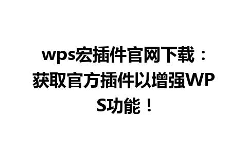 wps宏插件官网下载：获取官方插件以增强WPS功能！