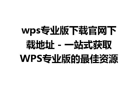 wps专业版下载官网下载地址 - 一站式获取WPS专业版的最佳资源