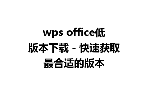 wps office低版本下载 - 快速获取最合适的版本