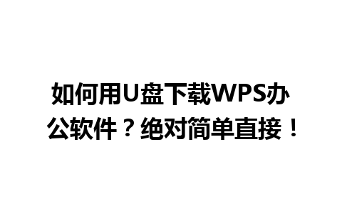 如何用U盘下载WPS办公软件？绝对简单直接！