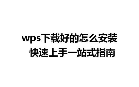 wps下载好的怎么安装  快速上手一站式指南