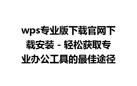 wps专业版下载官网下载安装 - 轻松获取专业办公工具的最佳途径