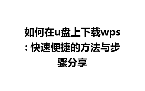 如何在u盘上下载wps: 快速便捷的方法与步骤分享