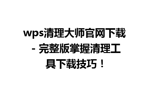 wps清理大师官网下载 - 完整版掌握清理工具下载技巧！