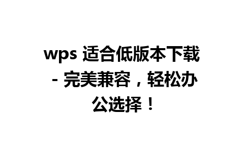 wps 适合低版本下载 - 完美兼容，轻松办公选择！