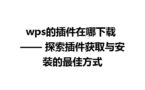 wps的插件在哪下载 —— 探索插件获取与安装的最佳方式