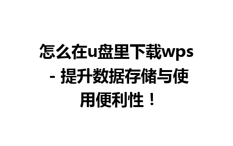 怎么在u盘里下载wps - 提升数据存储与使用便利性！