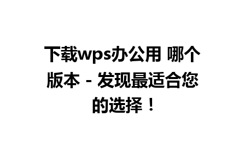 下载wps办公用 哪个版本 - 发现最适合您的选择！