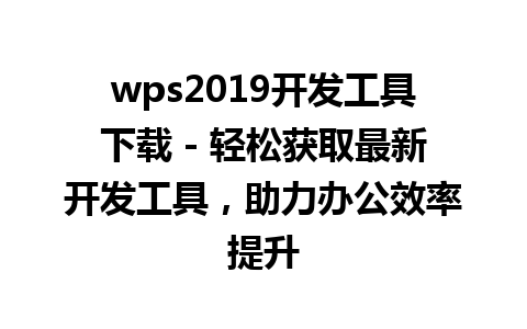 wps2019开发工具下载 - 轻松获取最新开发工具，助力办公效率提升