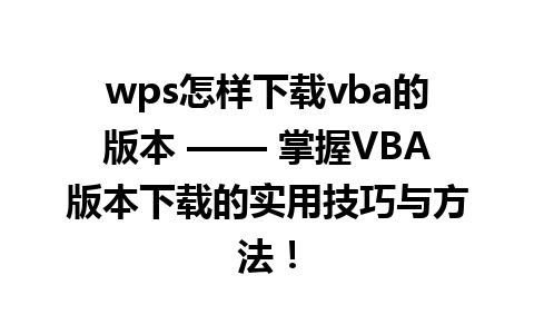 wps怎样下载vba的版本 —— 掌握VBA版本下载的实用技巧与方法！