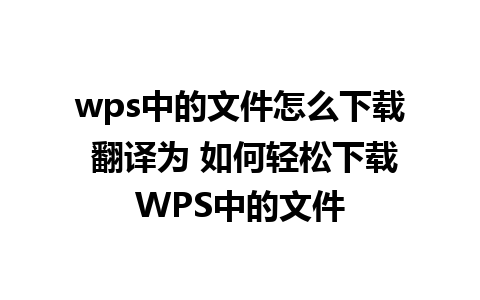 wps中的文件怎么下载 翻译为 如何轻松下载WPS中的文件