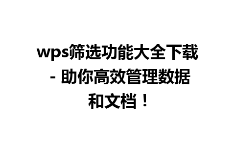 wps筛选功能大全下载 - 助你高效管理数据和文档！