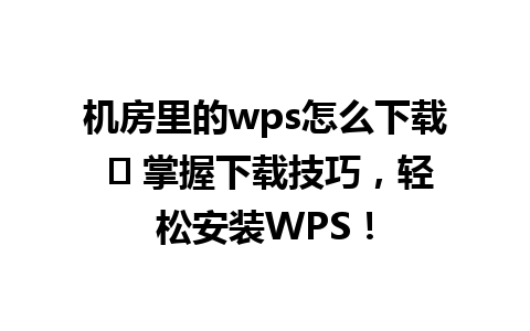 机房里的wps怎么下载 ✨ 掌握下载技巧，轻松安装WPS！