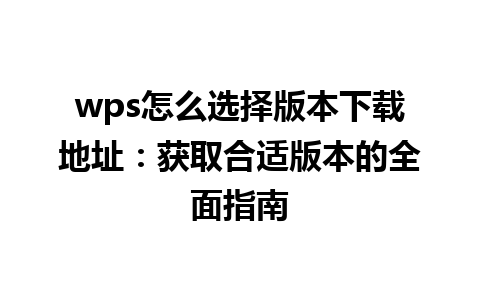 wps怎么选择版本下载地址：获取合适版本的全面指南