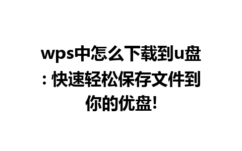 wps中怎么下载到u盘: 快速轻松保存文件到你的优盘!