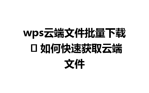  wps云端文件批量下载 ✨ 如何快速获取云端文件

