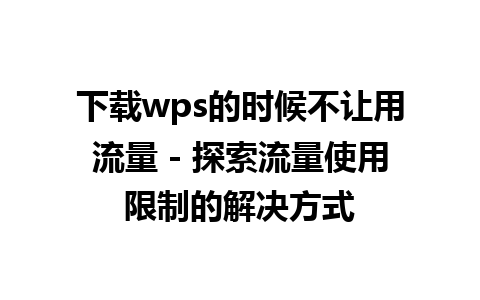 下载wps的时候不让用流量 - 探索流量使用限制的解决方式