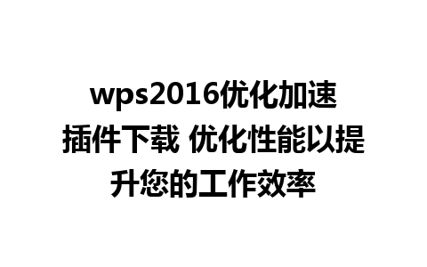 wps2016优化加速插件下载 优化性能以提升您的工作效率