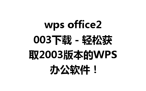 wps office2003下载 - 轻松获取2003版本的WPS办公软件！