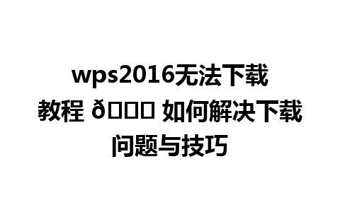 wps2016无法下载教程 🔍 如何解决下载问题与技巧